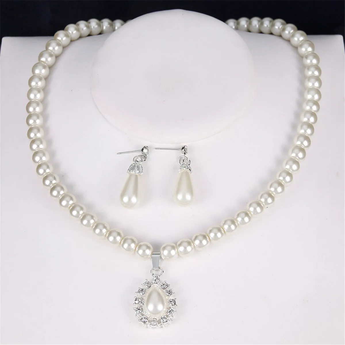 Pearl & Cubic Zirconia Teardrop Pendant Necklace Set