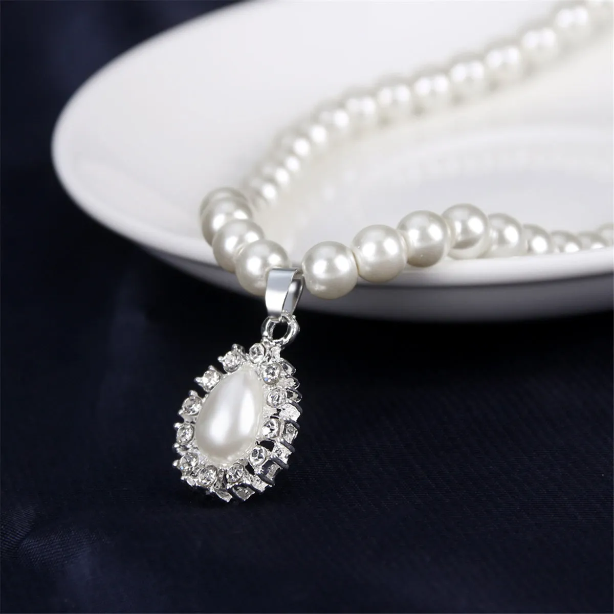 Pearl & Cubic Zirconia Teardrop Pendant Necklace Set