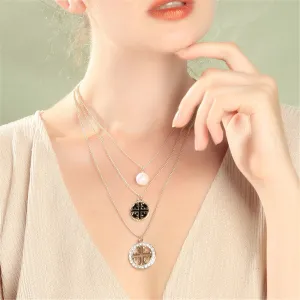 Pearl & Cubic Zirconia Three-Layer Pendant Necklace