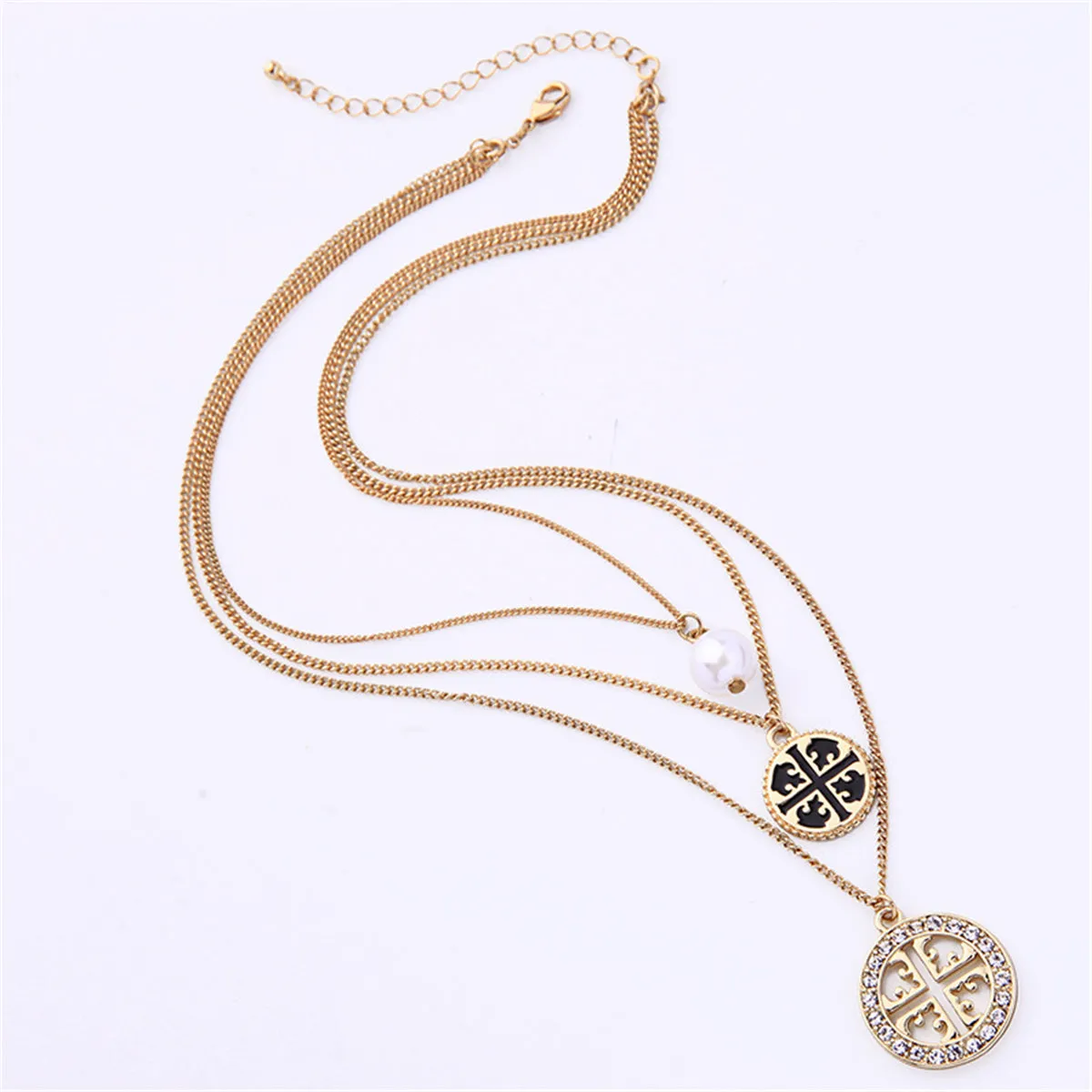Pearl & Cubic Zirconia Three-Layer Pendant Necklace