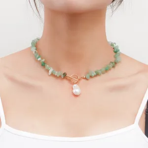 Pearl & Green Irregular Resin 18K Gold-Plated Drop Pendant Toggle Necklace