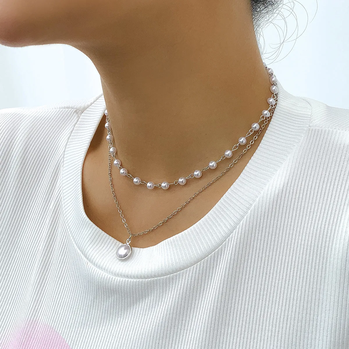 Pearl & Silver-Plated Necklace Set