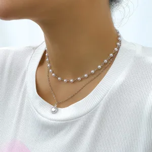 Pearl & Silver-Plated Necklace Set
