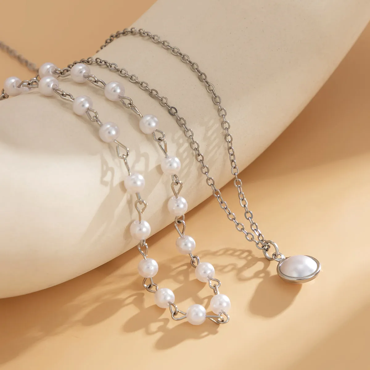 Pearl & Silver-Plated Necklace Set