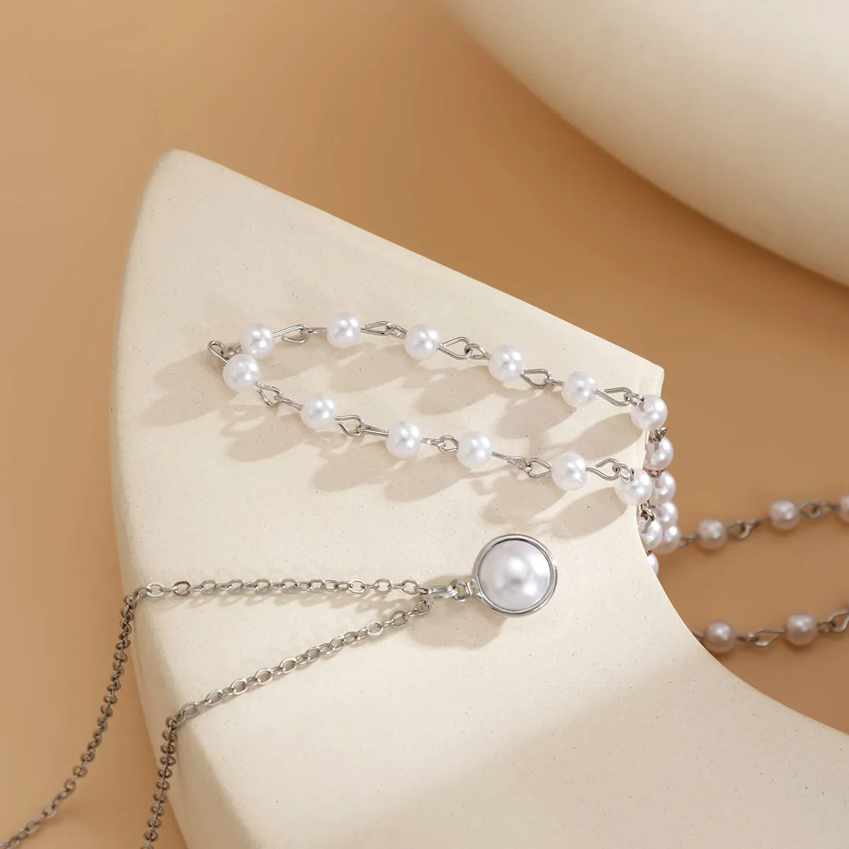 Pearl & Silver-Plated Necklace Set