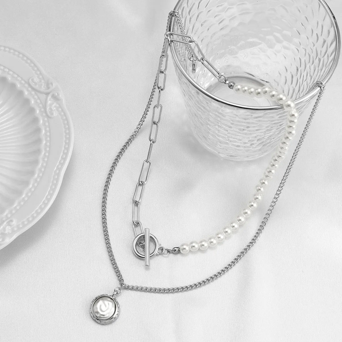 Pearl & Silver-Plated Necklace Set