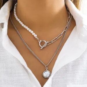 Pearl & Silver-Plated Necklace Set