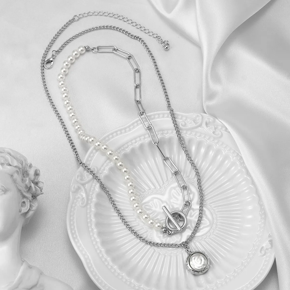Pearl & Silver-Plated Necklace Set