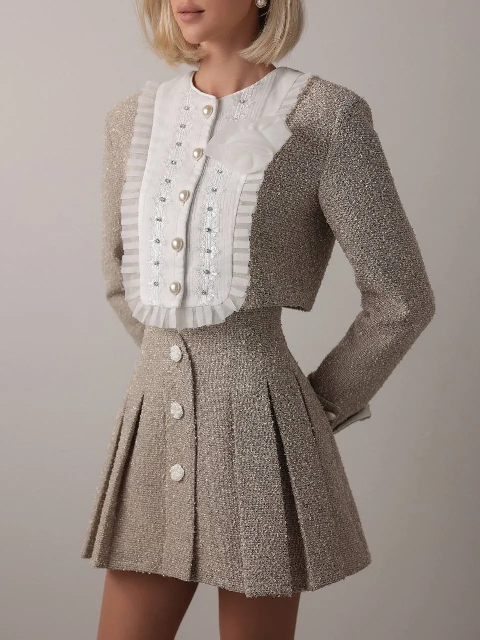 Pearl-Embellished Tweed Set