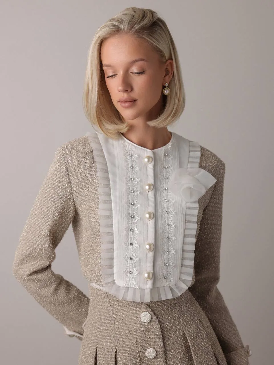 Pearl-Embellished Tweed Set
