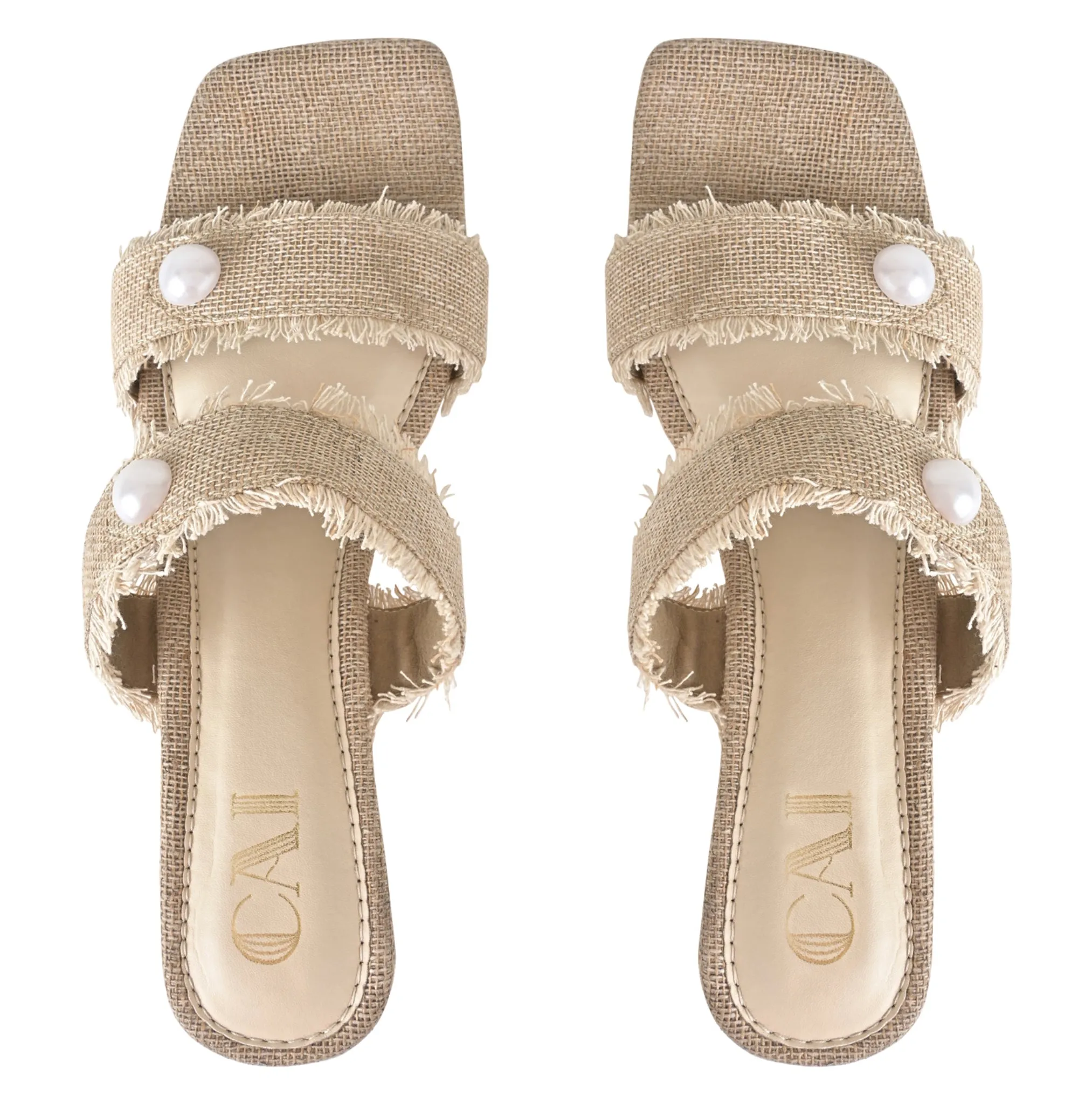 Pearl in jute wedges