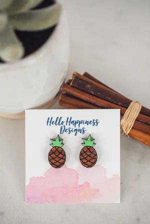 Pineapple Wooden Stud Earrings