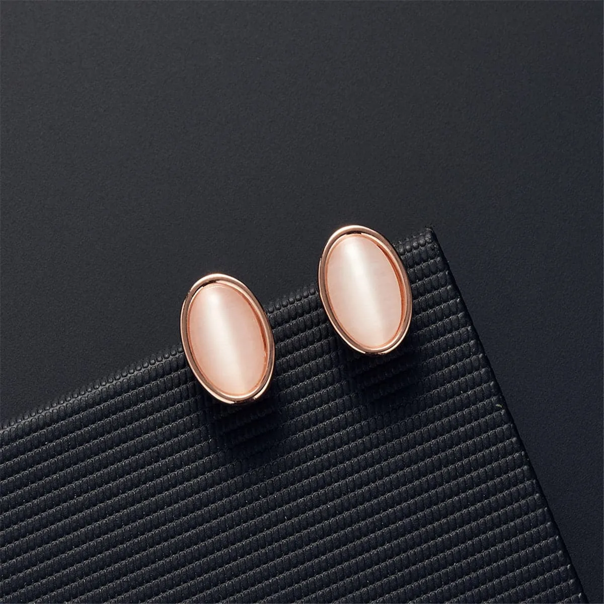 Pink Cats Eye & 18K Rose Gold-Plated Pendant Necklace & Stud Earrings Set