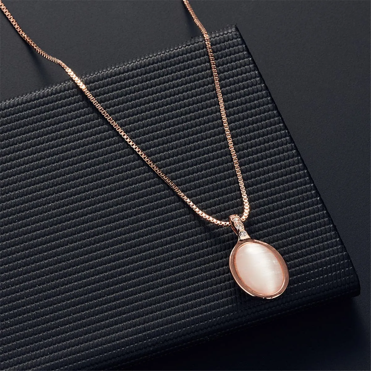 Pink Cats Eye & 18K Rose Gold-Plated Pendant Necklace & Stud Earrings Set