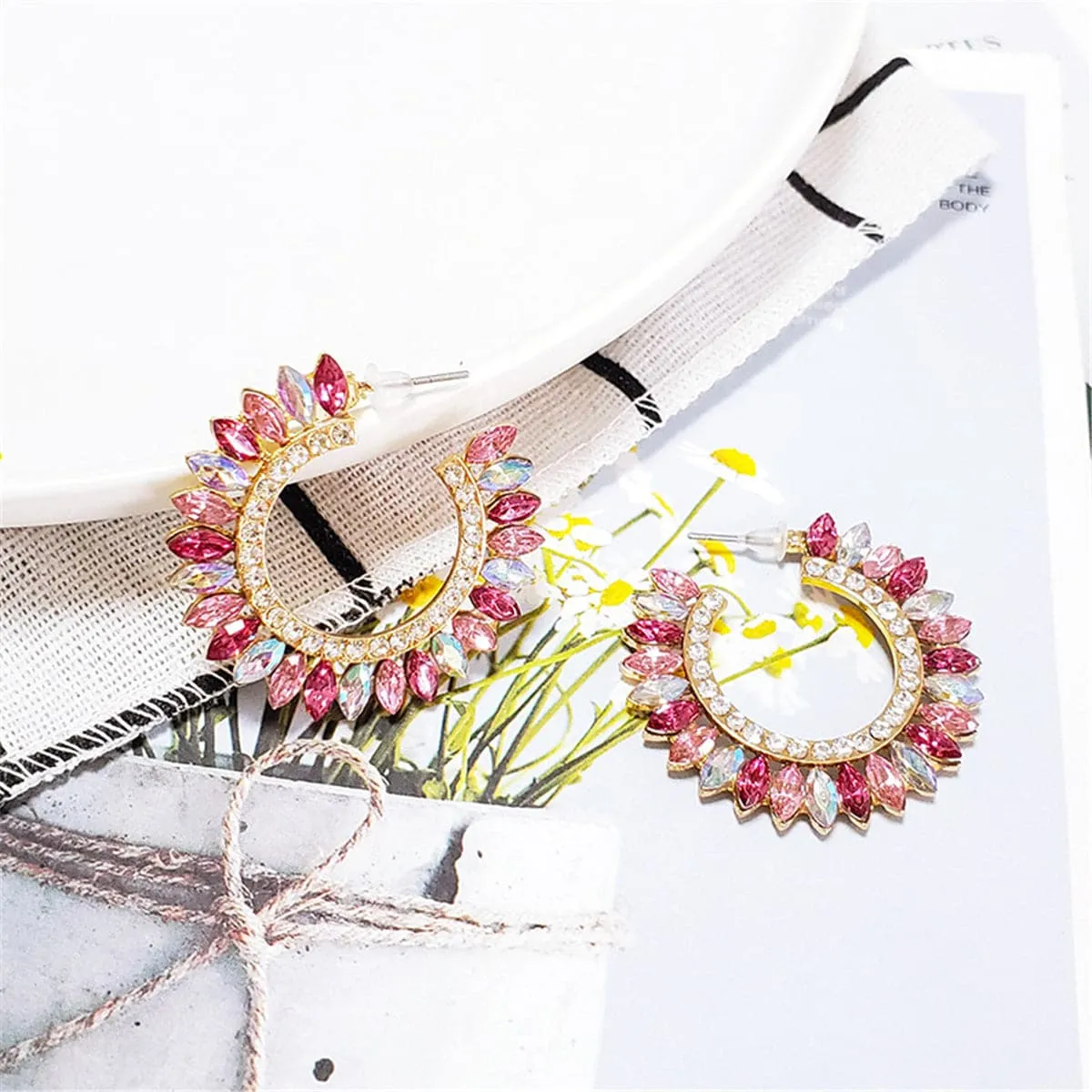 Pink Crystal & Cubic Zirconia Hoop Earrings