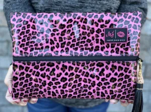 Pink Patent Leopard Makeup Junkie Bag -- 2 Sizes!