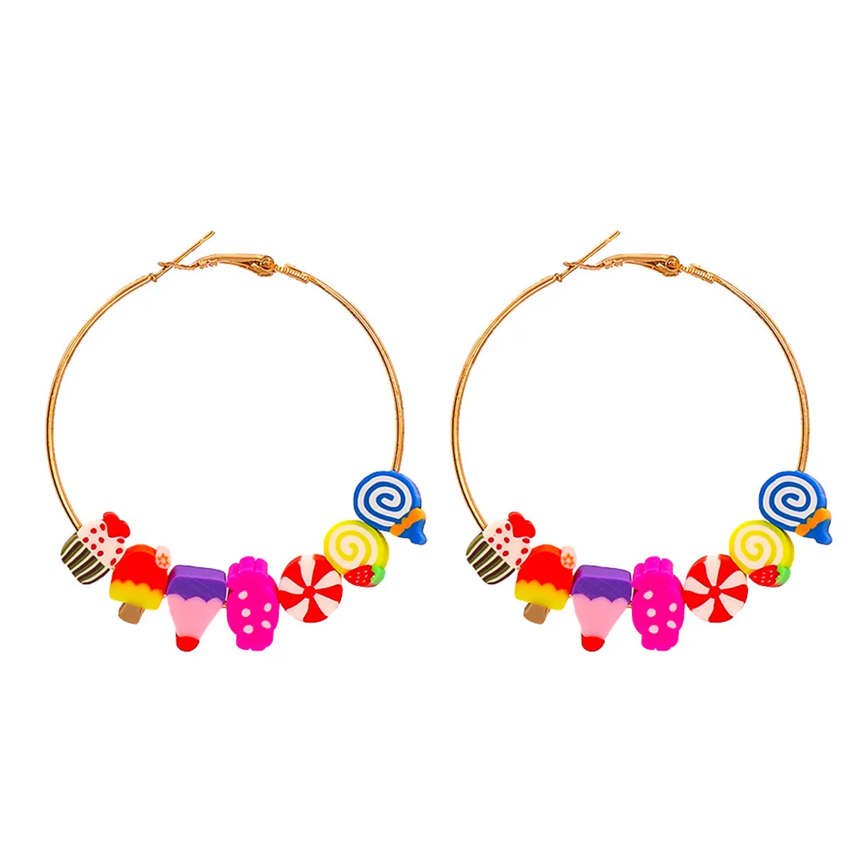 Pink Polymer Clay & 18K Gold-Plated Multi-Hued Food Beads Hoop Earrings