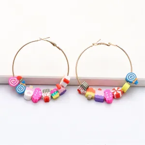 Pink Polymer Clay & 18K Gold-Plated Multi-Hued Food Beads Hoop Earrings