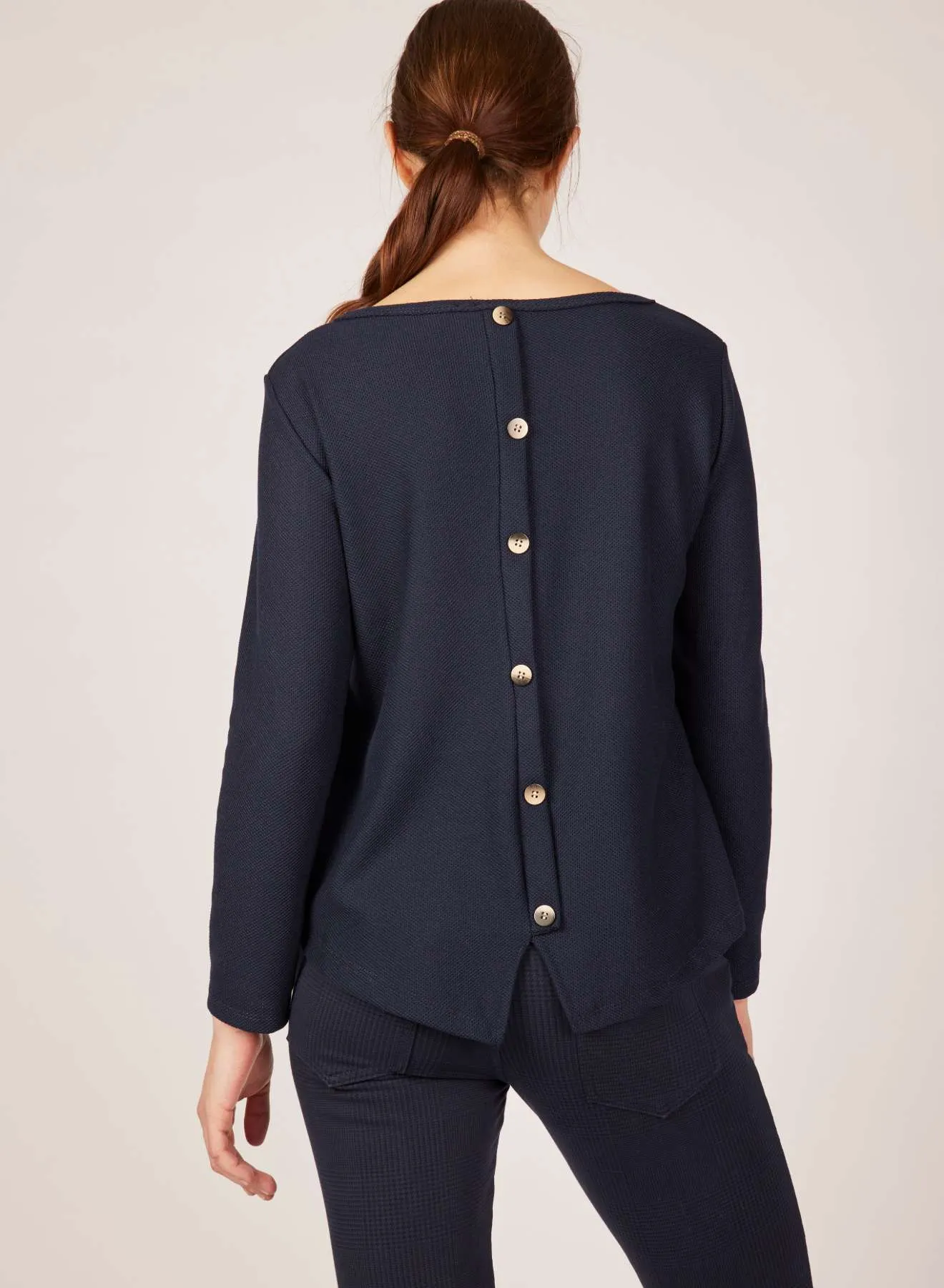Pistache Button Back Honey Comb Knit Top