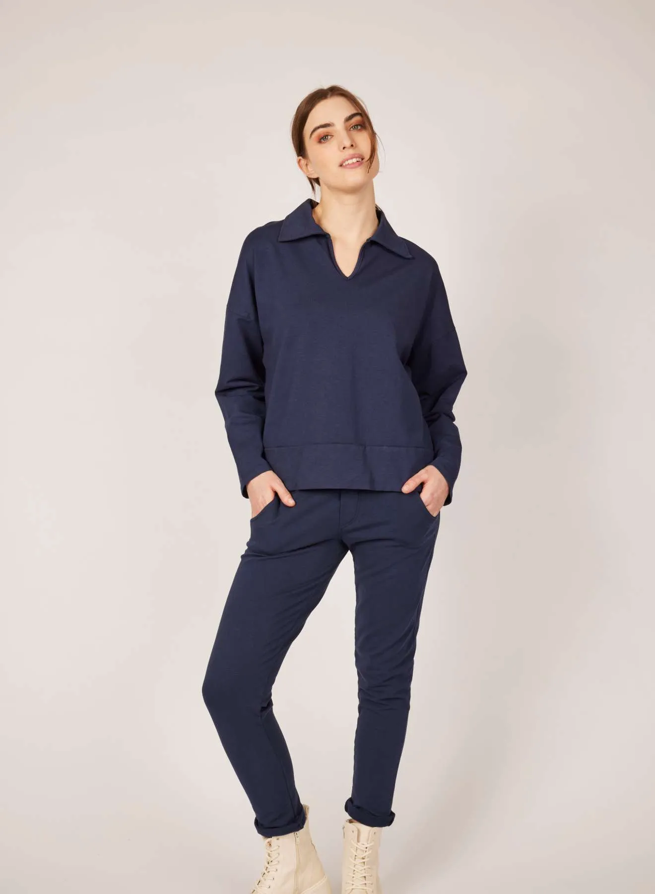 Pistache Polar Fleece Terry Cotton Collared Sweatshirt