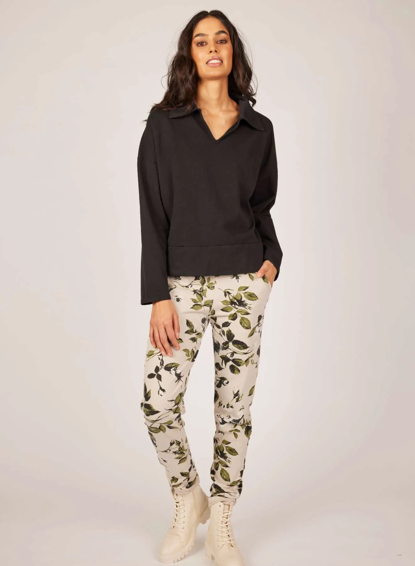 Pistache Polar Fleece Terry Cotton Collared Sweatshirt