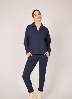 Pistache Polar Fleece Terry Cotton Collared Sweatshirt