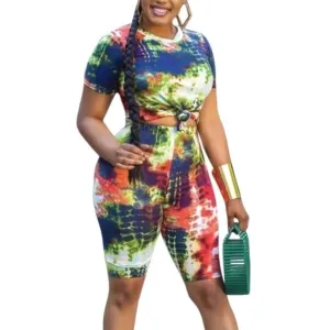 Plus size Tie Dye all over print 2pc high waist short set