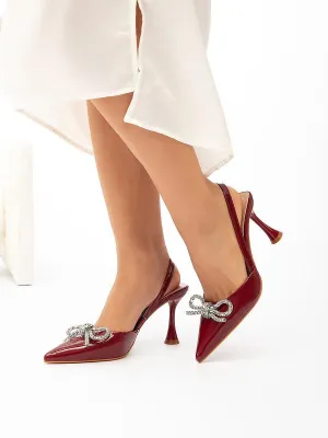 Pointed Bowknot Burgundy Thin Heel MHE1118