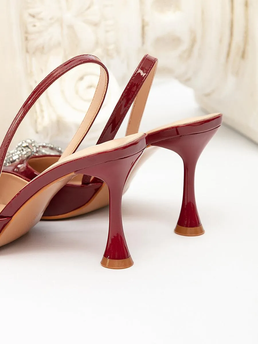 Pointed Bowknot Burgundy Thin Heel MHE1118