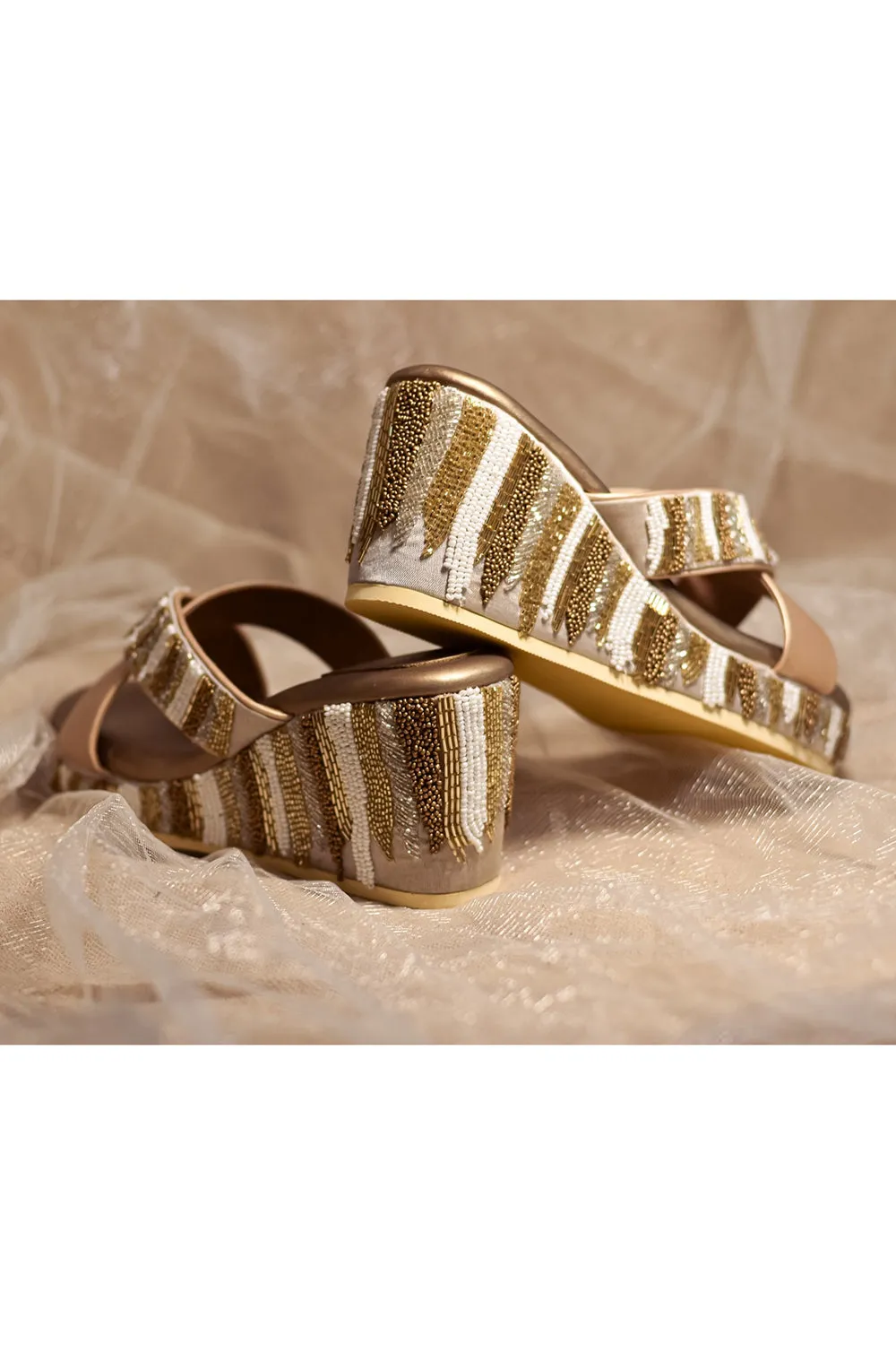 Poly Silk Embroidered Gold Wedges