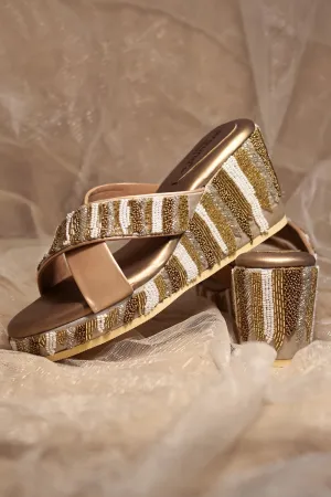 Poly Silk Embroidered Gold Wedges