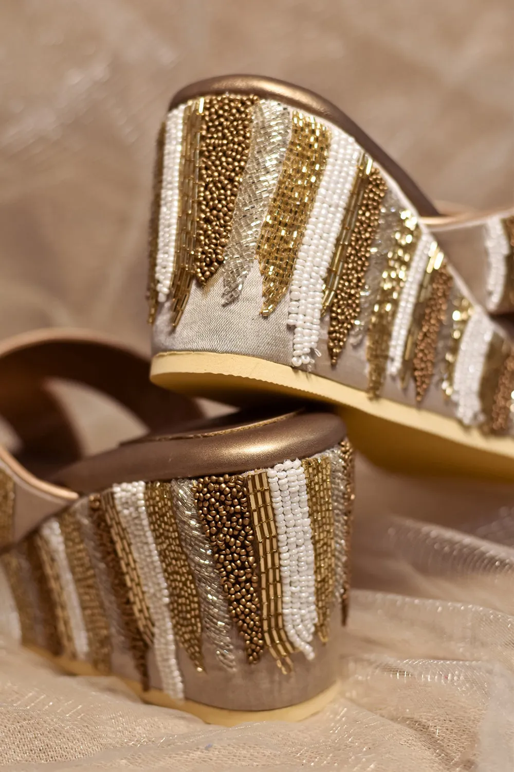 Poly Silk Embroidered Gold Wedges
