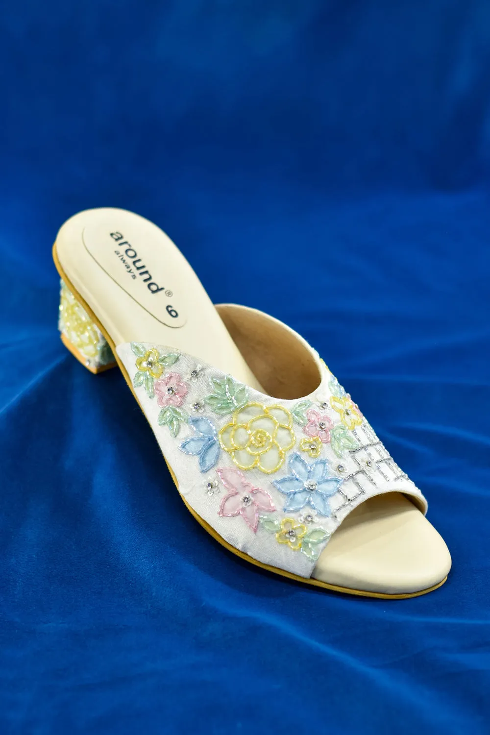 Poly Silk Glass Beaded Milky White Heels