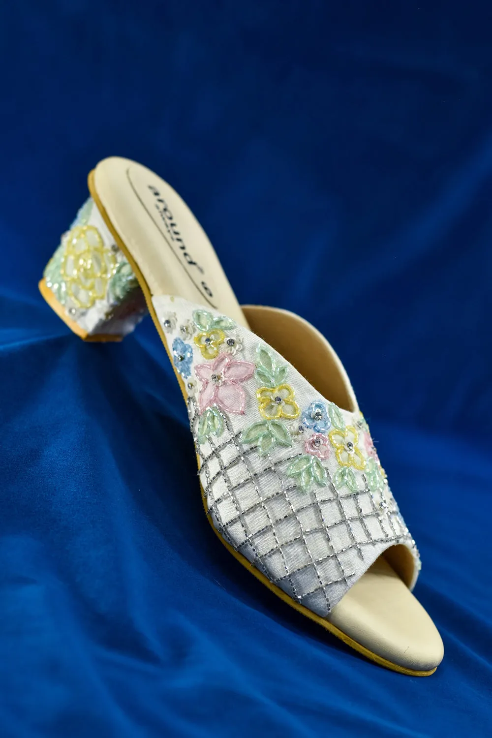 Poly Silk Glass Beaded Milky White Heels