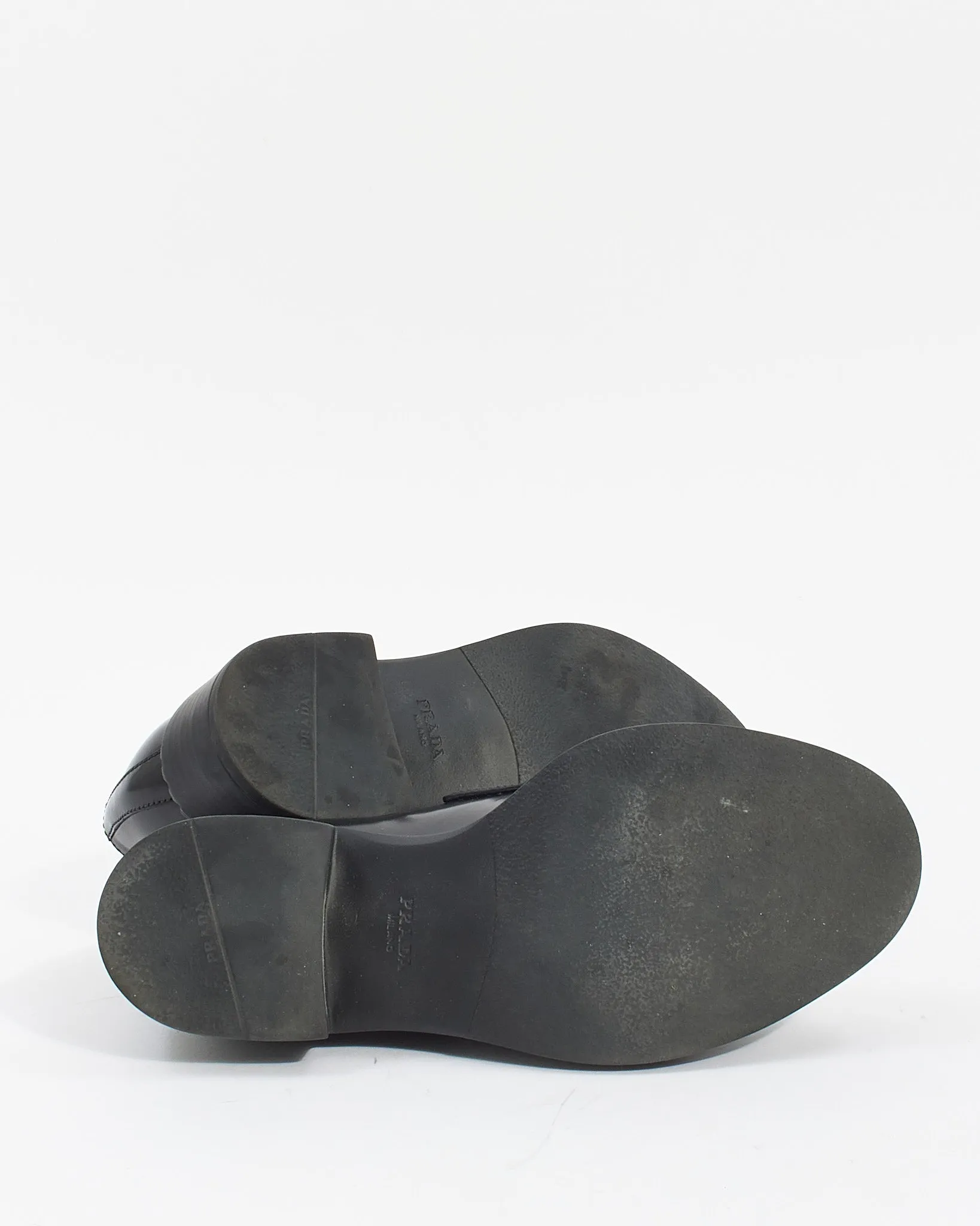 Prada Black Brushed Leather Chocolate Loafers - 6