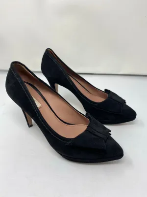 Prada Black Suede Pointed Toe Platform Pump with Black Suede Bow