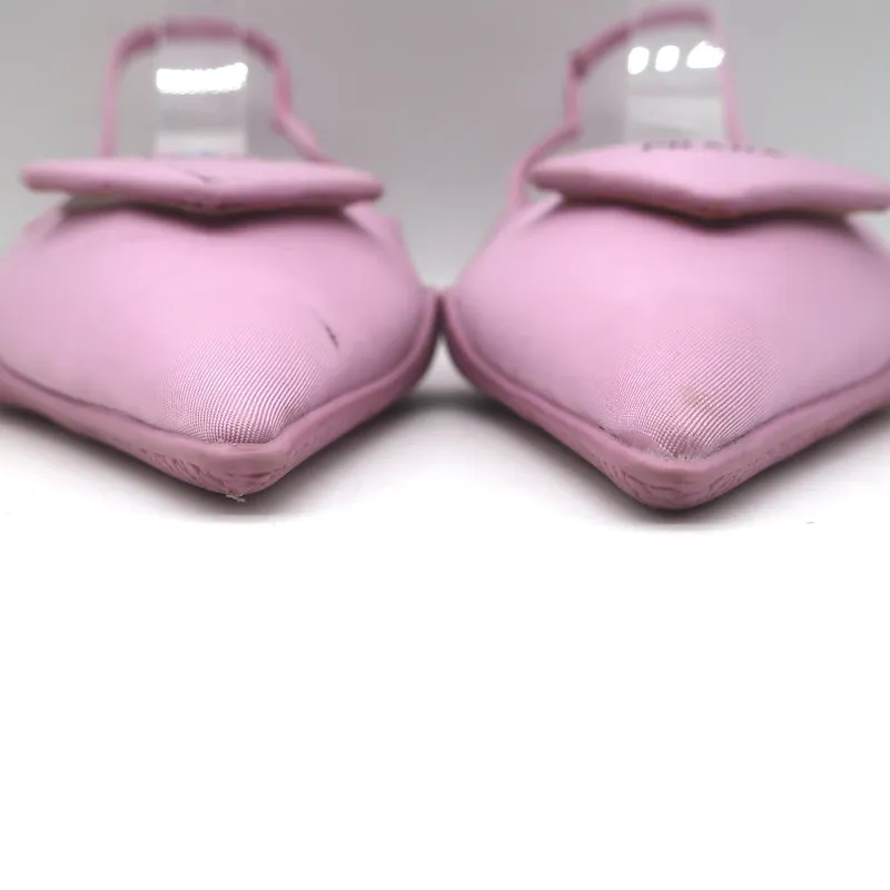 Prada Gabardine Logo Plaque Slingback Pump Pink Size 40 Pointed Toe Kitten Heel