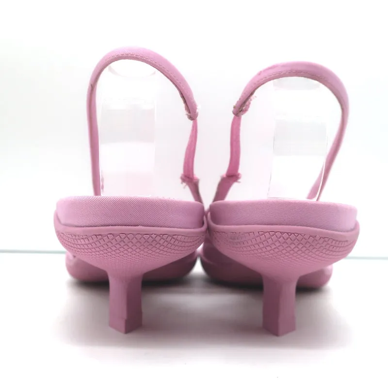 Prada Gabardine Logo Plaque Slingback Pump Pink Size 40 Pointed Toe Kitten Heel