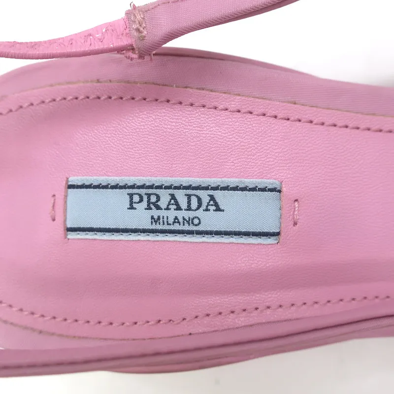Prada Gabardine Logo Plaque Slingback Pump Pink Size 40 Pointed Toe Kitten Heel