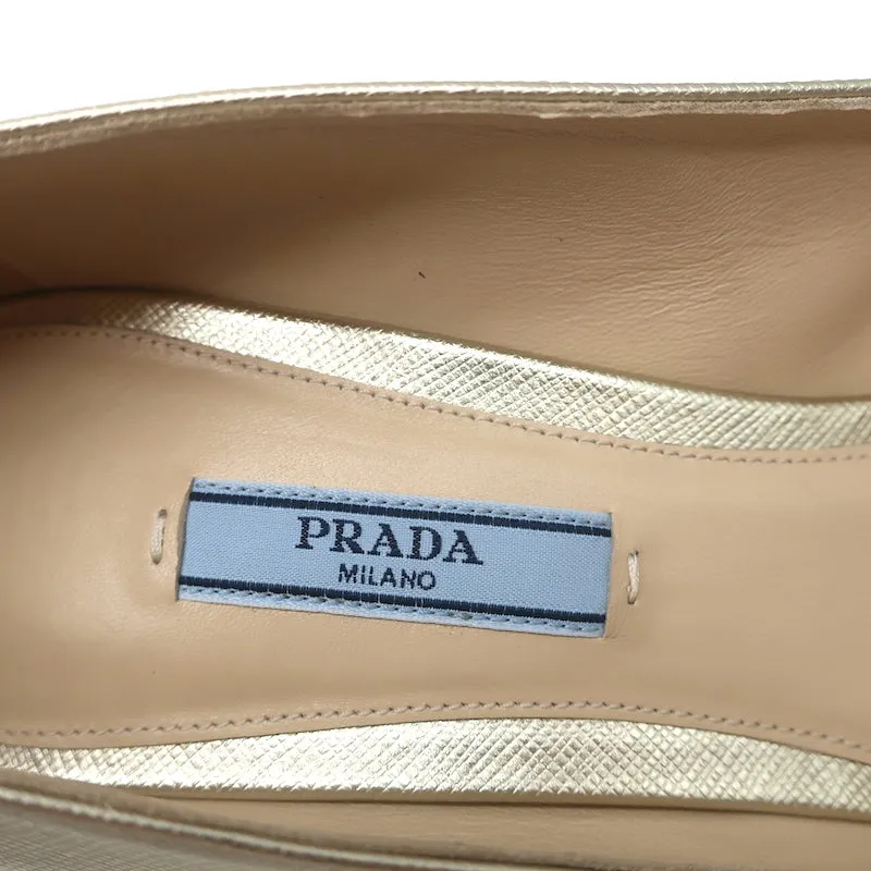 Prada Pumps Gold Metallic Saffiano Leather Size 41 Pointed Toe Heels NEW