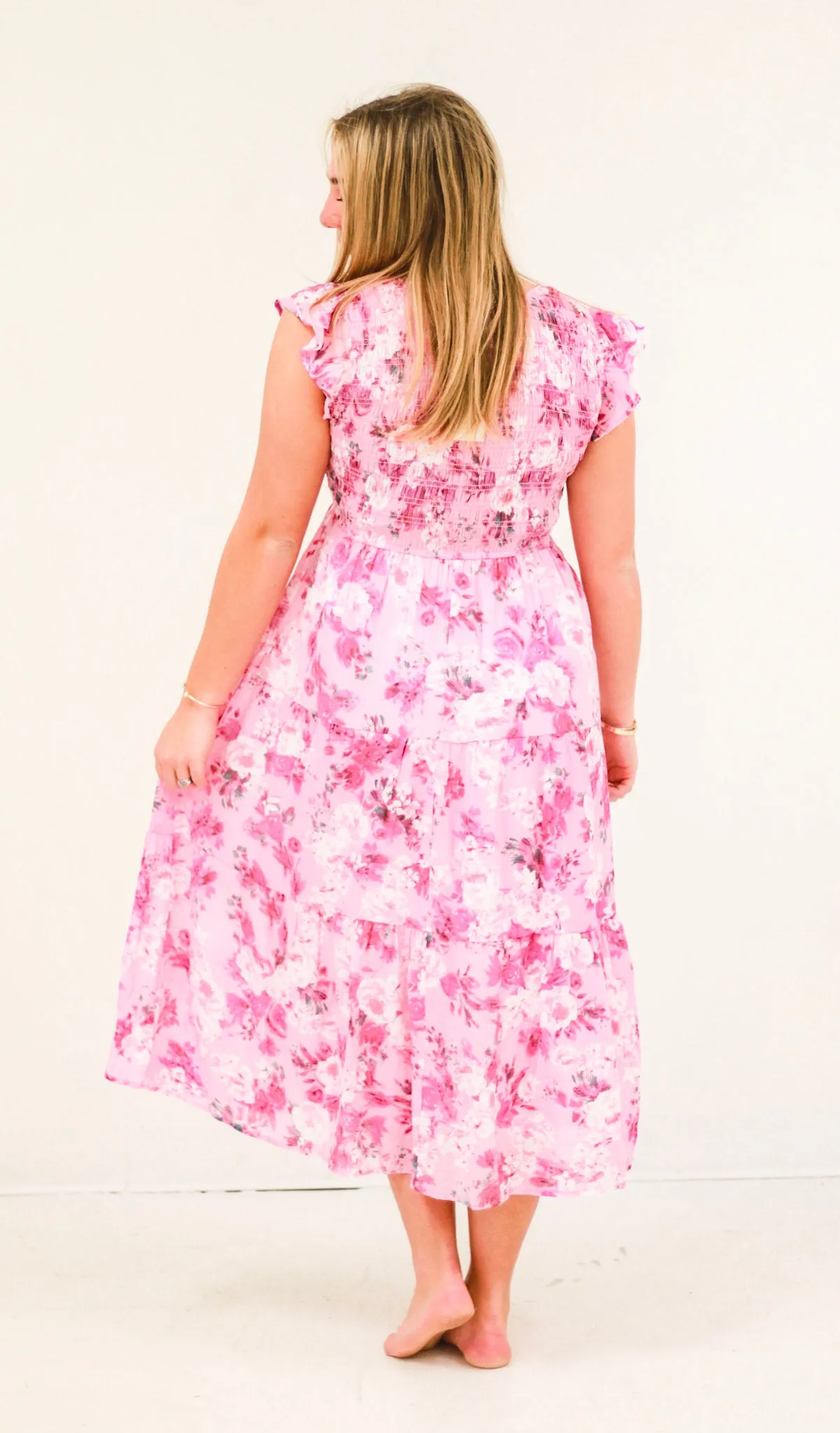 Pretty Girl Light Pink Floral Midi Dress