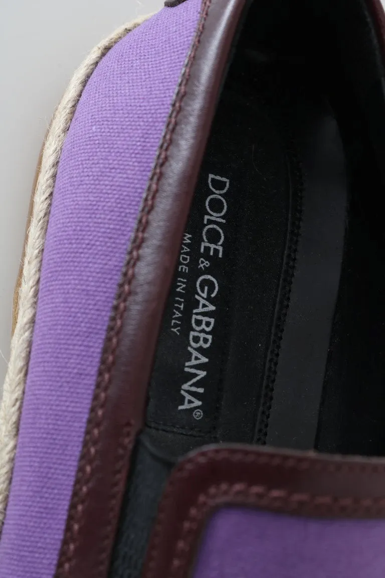 Purple Cotton Leather Crown Loafers