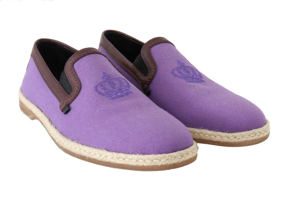 Purple Cotton Leather Crown Loafers