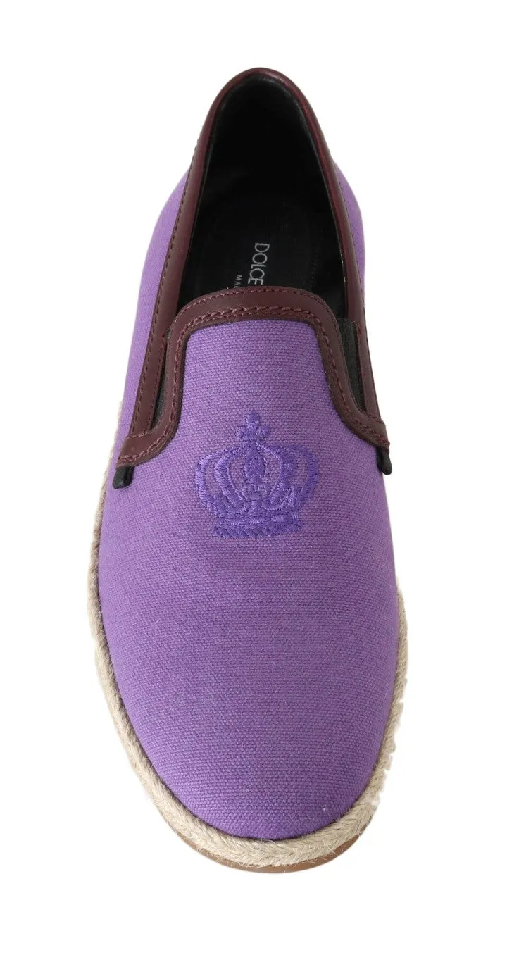 Purple Cotton Leather Crown Loafers