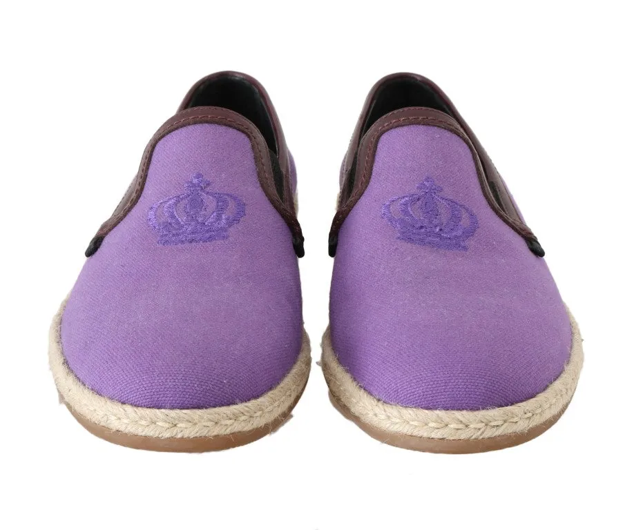 Purple Cotton Leather Crown Loafers