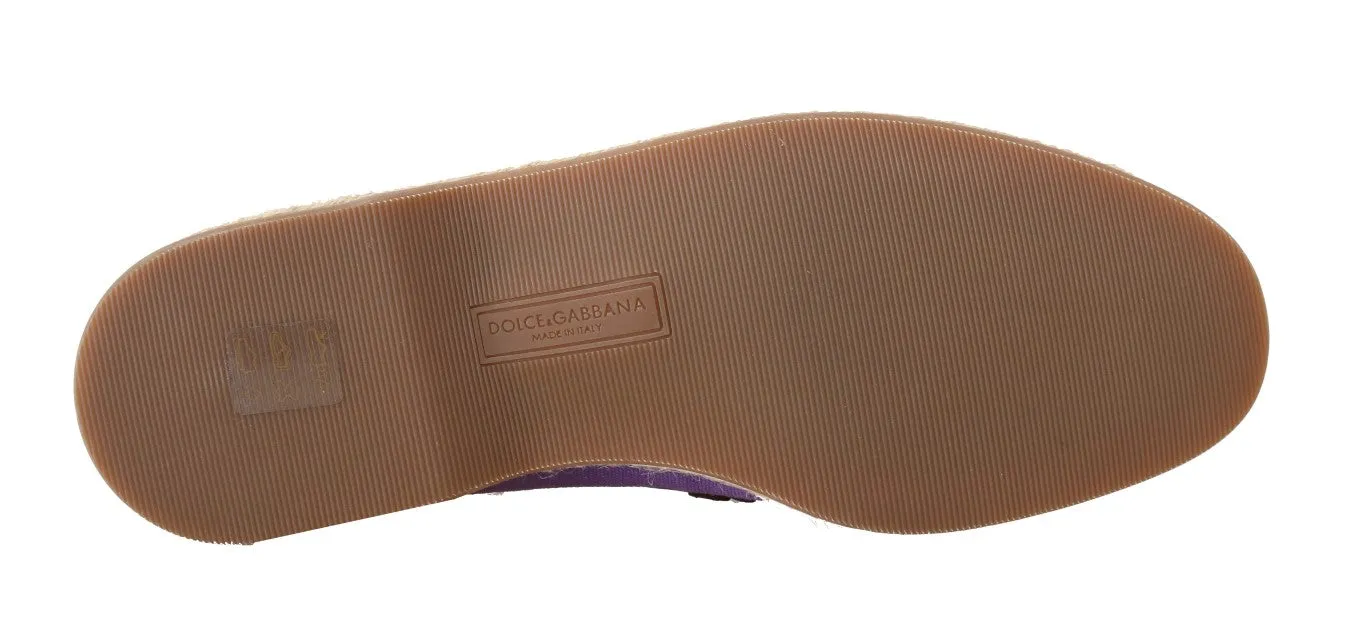 Purple Cotton Leather Crown Loafers