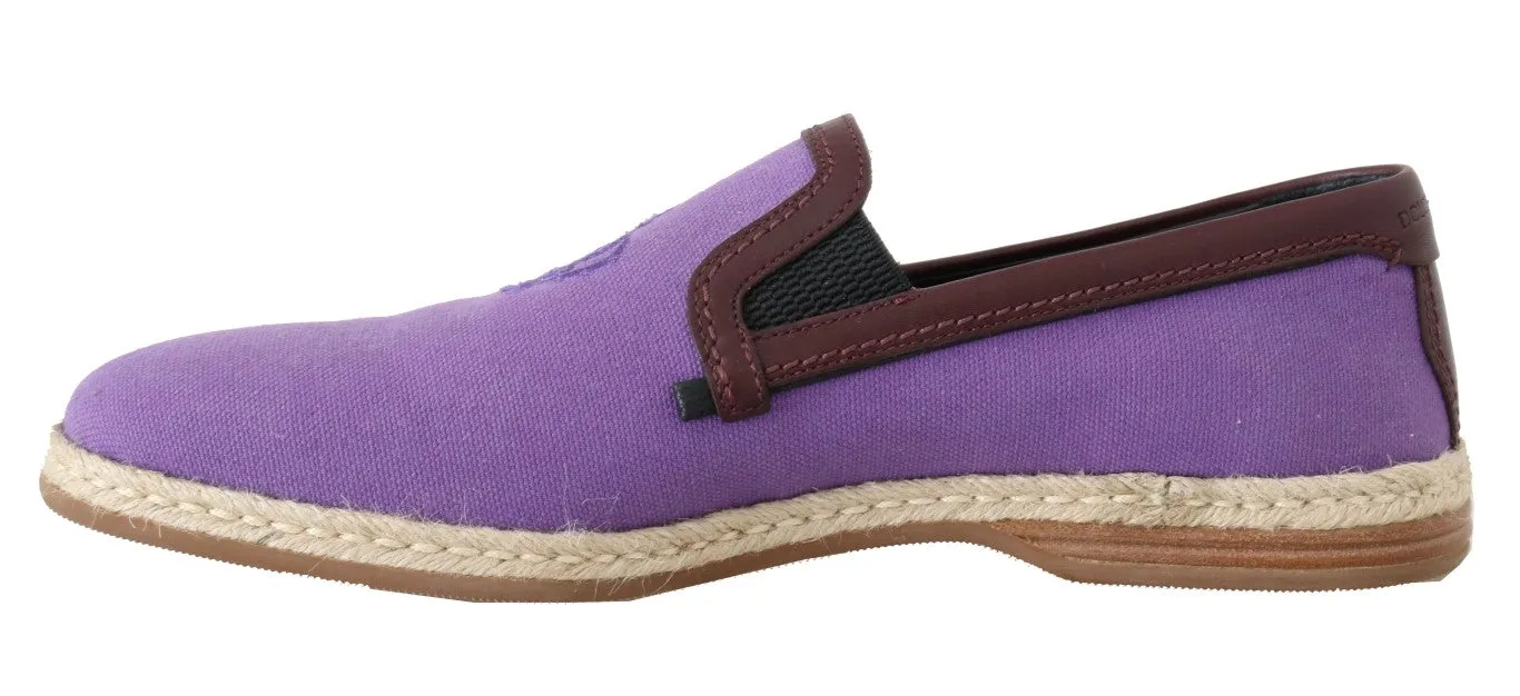 Purple Cotton Leather Crown Loafers