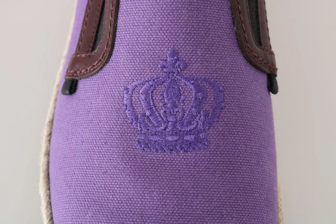 Purple Cotton Leather Crown Loafers