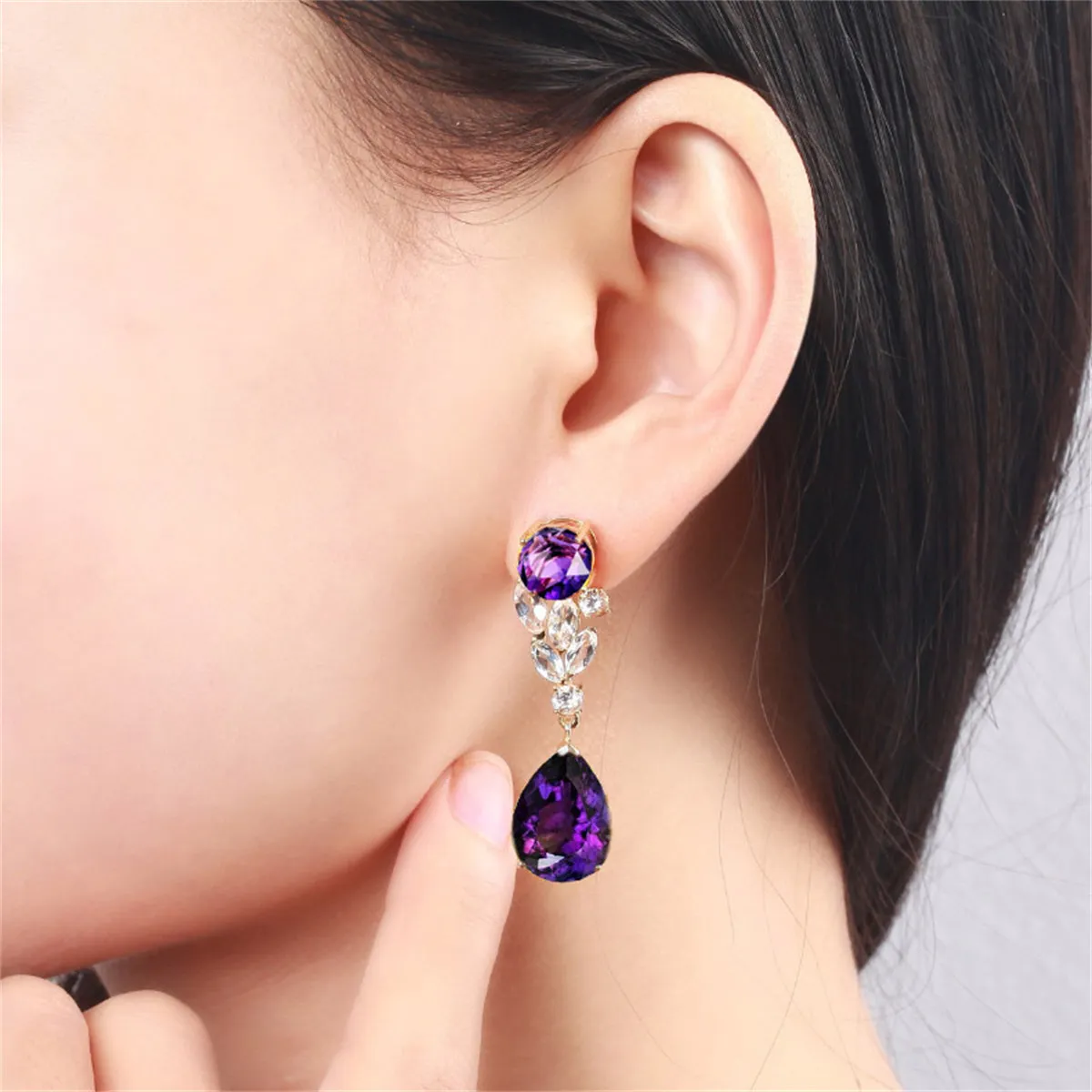 Purple Crystal & 18K Gold-Plated Pear Drop Earrings