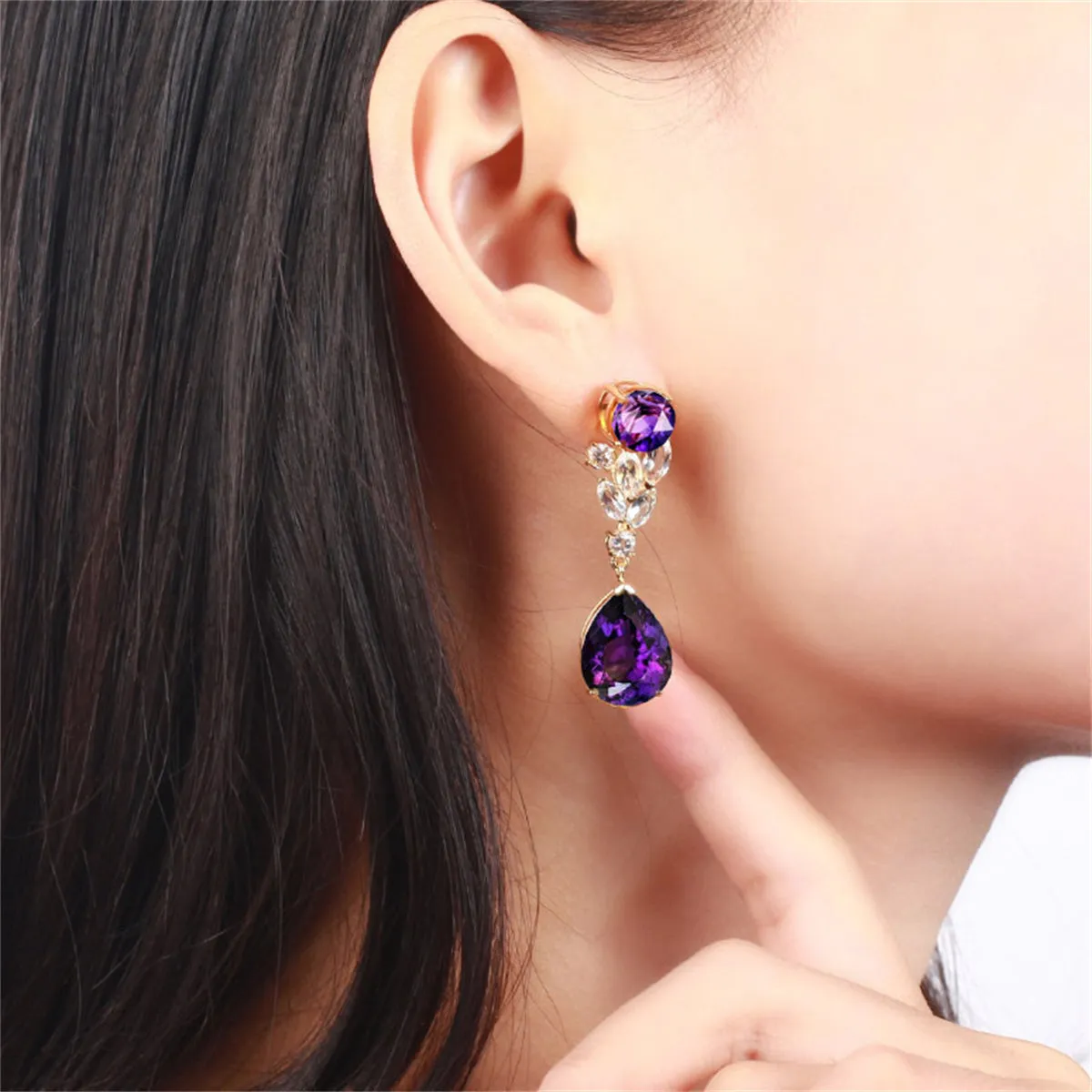 Purple Crystal & 18K Gold-Plated Pear Drop Earrings
